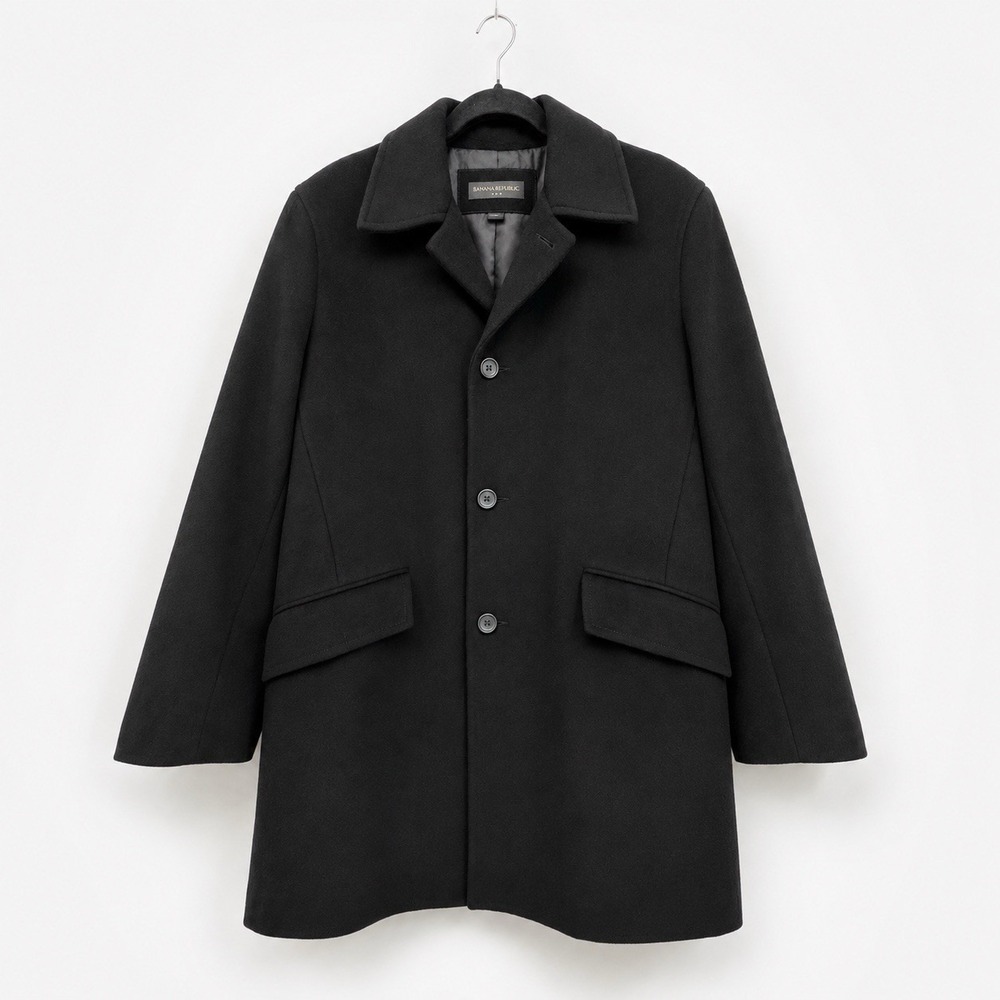 Banana Republic Men's Wool Overcoat Sz M Black 3 Button Classic Dress Coat